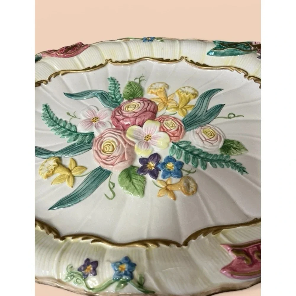Fitz & Floyd Woodland Spring Large Oval Embossed‎ Serving Platter Floral Flowers